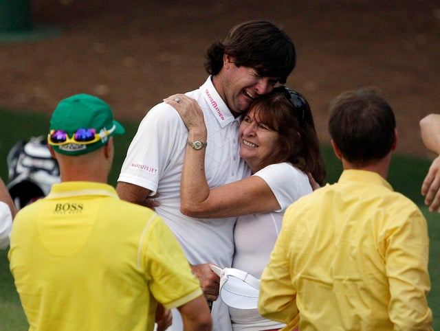 Bubba Watson hugs his mother Mollie after winning the Masters  