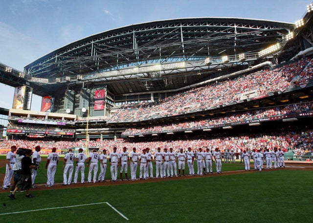 Arizona Diamondbacks and San Francisco Giants line up for player announcements 