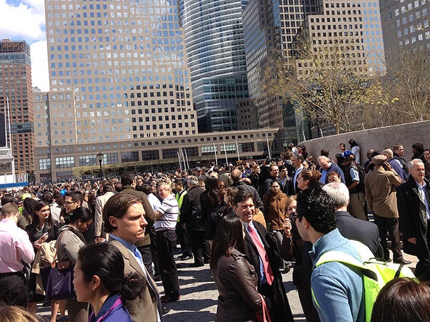 2 World Financial Center was evacuated after a suspicious package was found in the building's mail room, April 12, 2012.