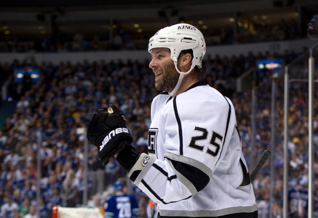 Dustin Penner celebrates after scoring 