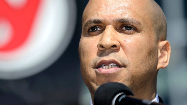 Newark Mayor Cory Booker talks during a news conference outside of the Prudential Center April 4, 2012, in Newark, N.J. 