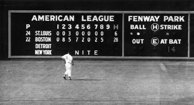 Ted Williams views the scoreboard  