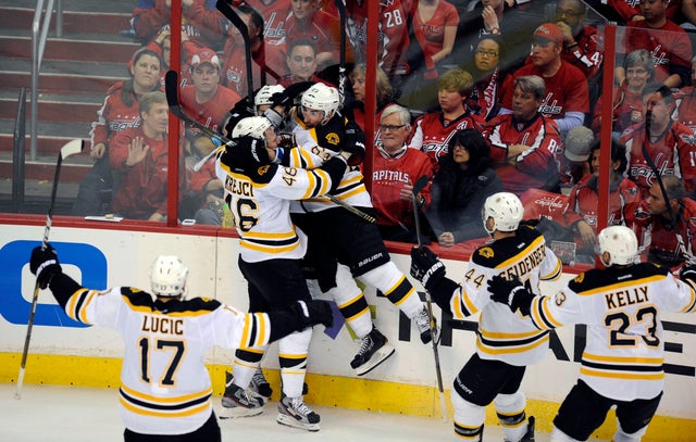 Members of the Boston Bruins celebrate  