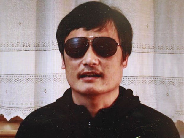 In this image made from video, blind legal activist Chen Guangcheng is seen on a video posted to YouTube Friday, April 27, 2012 by overseas Chinese news site Boxun.com. 
