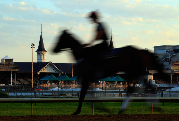 Horses train on the track  in preparation for the 138th Kentucky Derby 