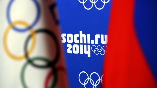 Logos of Sochi 2014 are seen during a press conference of the International Olympic Committee coordination commission, closing a three-day visit at Sochi 2014 venues Feb. 14, 2012, in Krasnaya Polyana, Russia. 