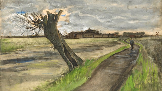 This photo released by the Van Gogh Museum in Amsterdam, Netherlands, on Thursday, May 10, 2012, shows an 1882 water color of a pollard willow by Vincent van Gogh from his early Dutch period.  