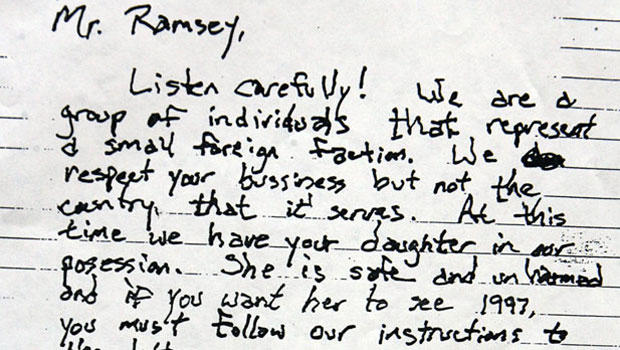 JonBenet Ramsey ransom note: Section of the first of three pages 