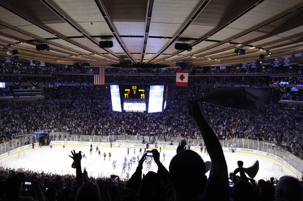 New York Rangers fans celebrate after Game 7 