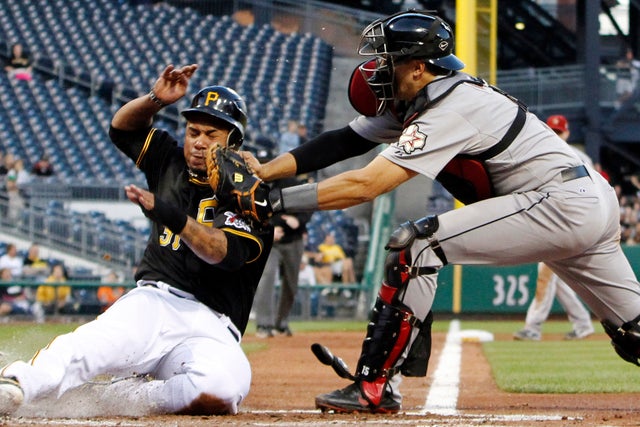 Jose Tabata is tagged out by Jason Castro  