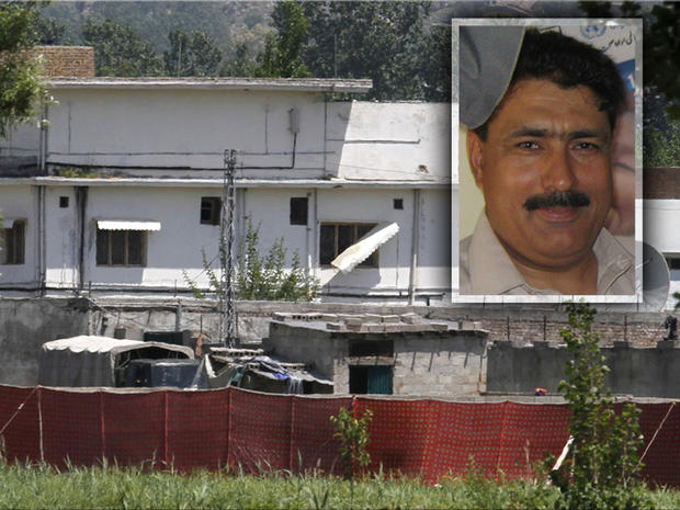 Shakil Afridi seen over an image of Osama bin Laden's now-leveled compound in Abbottabad 