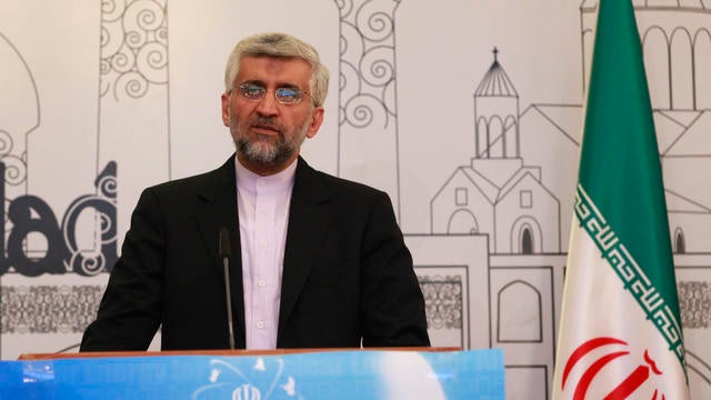 Iran's Chief Nuclear Negotiator Saeed Jalili speaks to the media after the negotiation between the U.S. and five other world powers met with Iranian diplomats in Baghdad, Iraq, Thursday, May 24, 2012. 