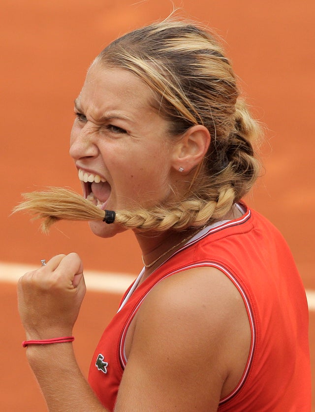 Dominika Cibulkova clenches her fist 
