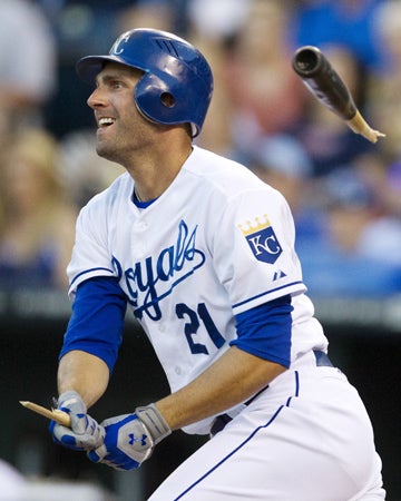 Jeff Francoeur breaks his bat 