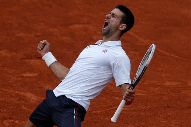 Djokovic eacts as he defeats France's Jo-Wilfried Tsonga 