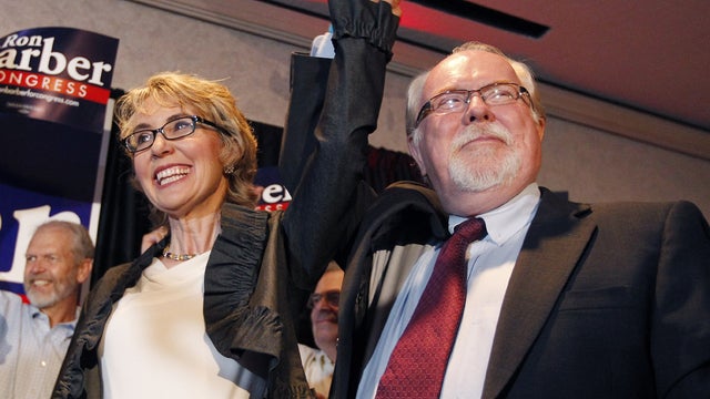 Ron Barber celebrates with Gabrielle Giffords 