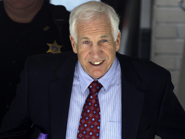 Former Penn State assistant football coach Jerry Sandusky leaves the Centre County Courthouse in Bellefonte, Pa., June 20, 2012. 