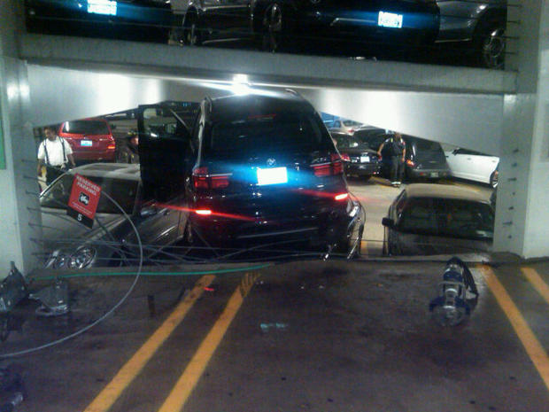 BMW Crash In Parking Garage 