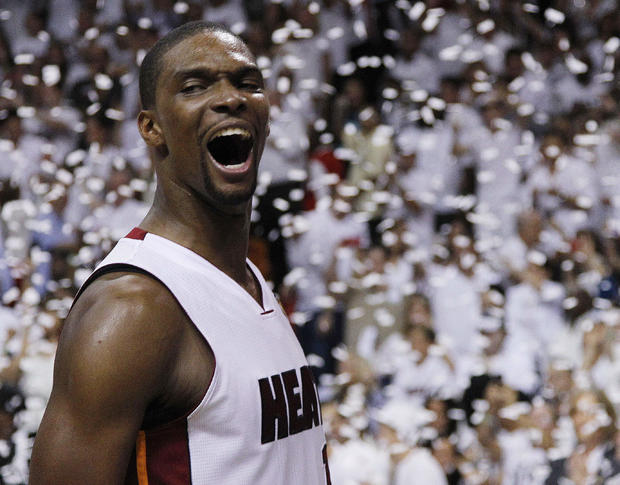 Chris Bosh reacts after Game 5 