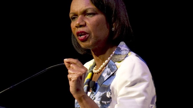 Former U.S. Secretary of State Condoleezza Rice gestures while delivering a speech at the National Auditorium in Mexico City Sept. 9, 2011. 