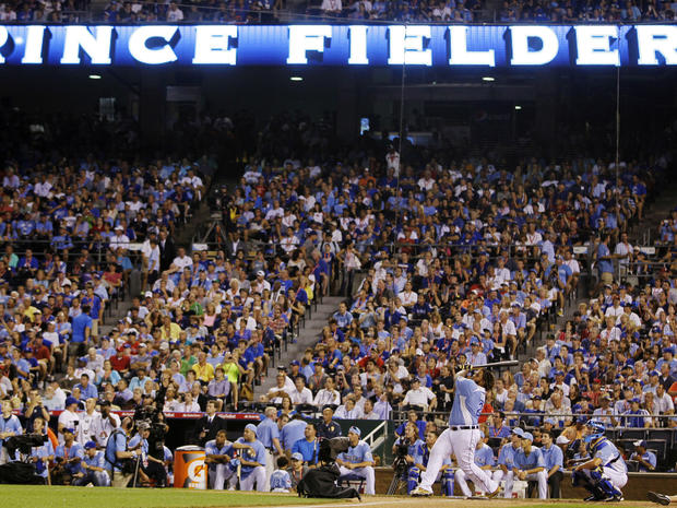 Prince Fielder swings during the final round of the MLB All-Star Home Run Derby 