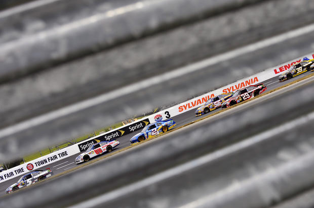 Kasey Kahne leads during the NASCAR Sprint Cup Series auto race 