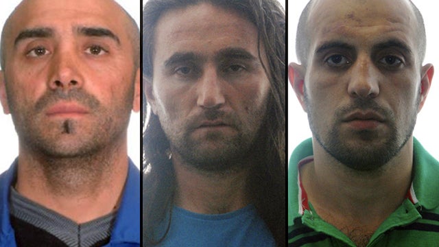 Al Qaeda suspects only identified by initials C.Y., M.A. and A.A.A. are seen in this combination of undated handout pictures released by the Spanish Interior Ministry. 