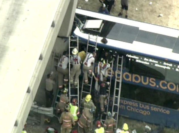 20 ambulances and two medevac choppers responded to the scene where a Megabus crashed into a bridge pillar in Illinois Thursday afternoon. 