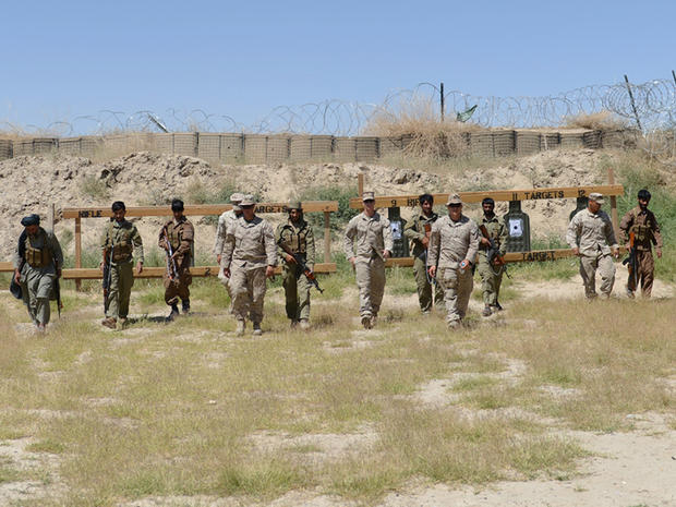 U.S. Marines and Afghan local policemen (ALP) during a training session 