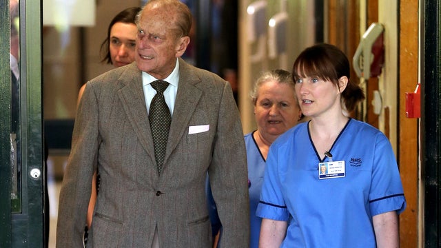 Britain's Prince Philip leaves Aberdeen Royal Infirmary, Aberdeen, Scotland Monday 