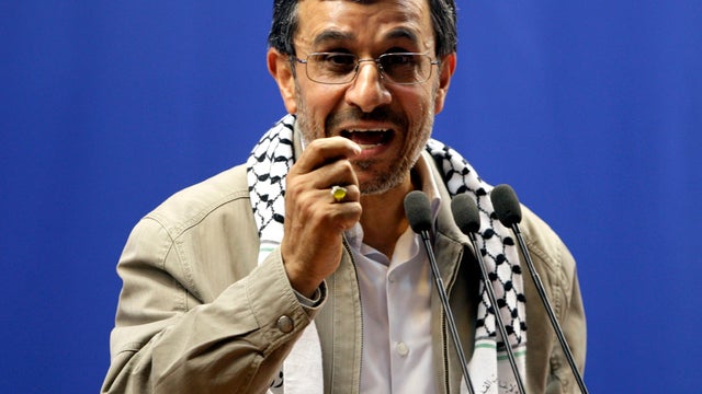 Iranian President Mahmoud Ahmadinejad speaks at the conclusion of an annual pro-Palestinian rally marking Quds (Jerusalem) Day on the last Friday of the holy month of Ramadan at Tehran University in Tehran, Iran, Aug. 17, 2012. 