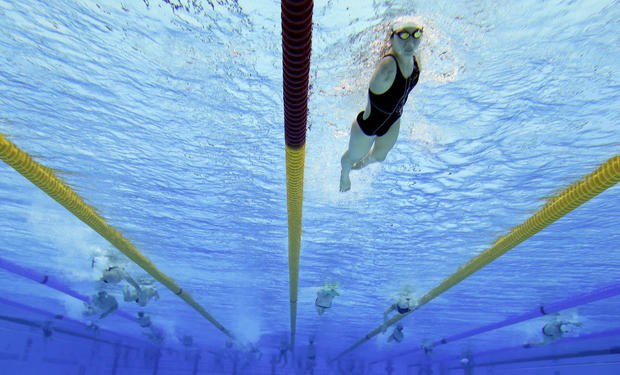 Swimmers train in the Aquatic Center ahead of the 2012 Paralympics Olympics 