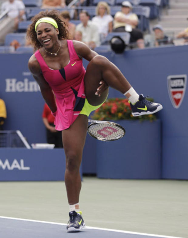 Serena Williams reacts during her match against Maria Jose Martinez Sanchez 