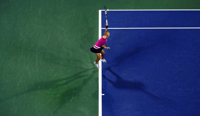 Sara Errani, of Italy, serves to Vera Dushevina 