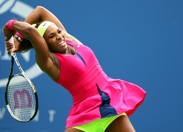 Serena Williams returns a shot against Andrea Hlavackova 