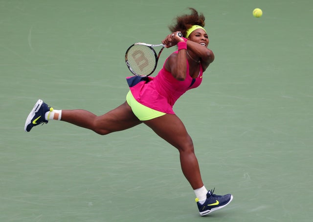 Serena Williams returns a shot to Czech Republic's Andrea Hlavackova 