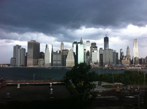 In this photo provided by Gothamist, dark clouds loom over the skyline, Saturday, Sept. 8, 2012, in New York. Two tornadoes struck New York City on Saturday, one swept out of the sea and hit a beachfront neighborhood and the second, stronger twister hit m 