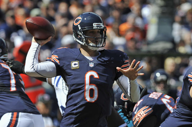 Jay Cutler passes against the Indianapolis Colts  