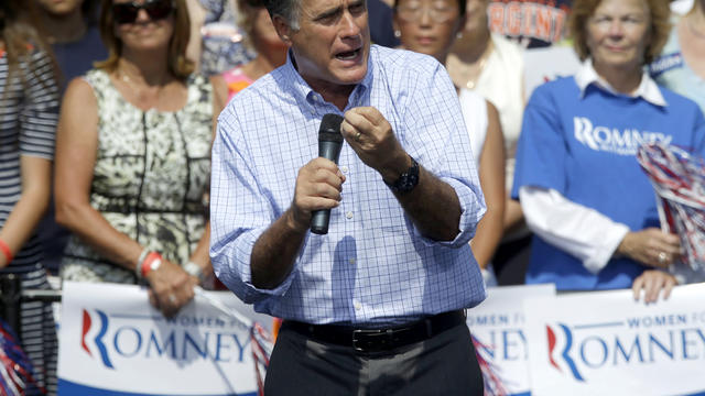 Former Massachusetts Gov. Mitt Romney speaks during a campaign event at Van Dyck Park Sept. 13, 2012, in Fairfax, Va. 