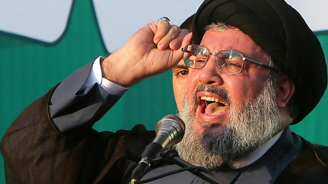 Lebanon's Hezbollah chief, Hassan Nasrallah, addresses thousands of supporters who took to the streets of southern Beirut to denounce a film mocking Islam Sept. 17, 2012. 