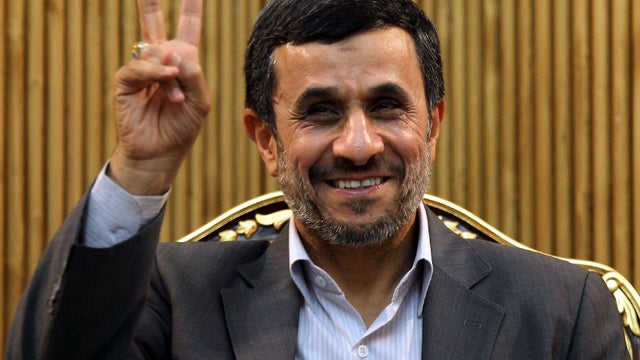 Iranian President Mahmoud Ahmadinejad gestures during a press conference at Tehran's Mehrabad Airport Sept. 22, 2012, before his departure for the U.N. General Assembly in New York. 