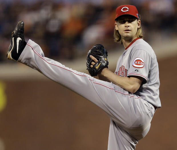 Bronson Arroyo delivers in the first inning during Game 2 