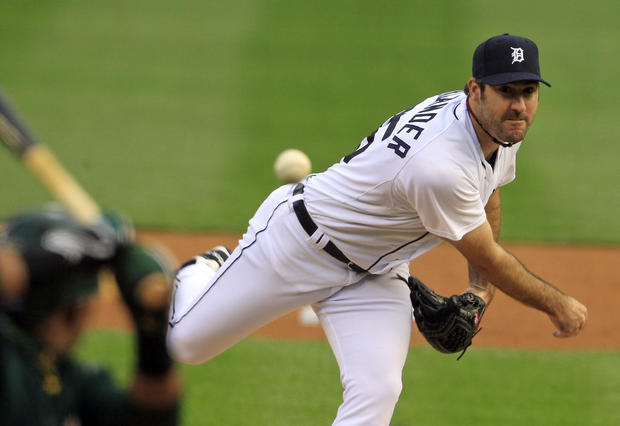 Justin Verlander throws during the first inning 