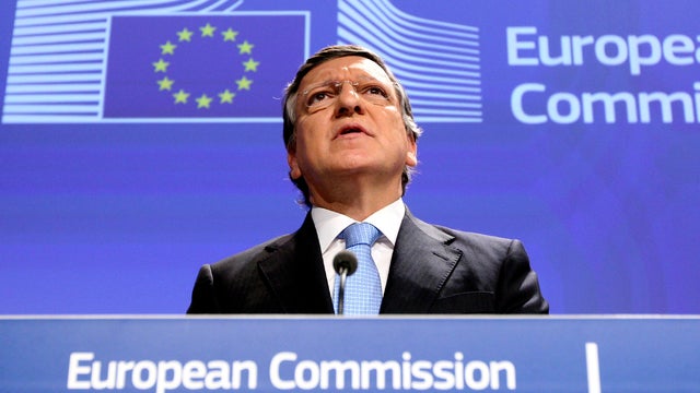 European Commission President Jose Manuel Barroso addresses the media at the European Commission headquarters in Brussels Oct. 12, 2012, after the 2012 Nobel Peace Prize was given to the EU. 