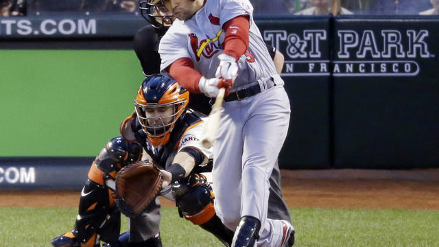 St. Louis Cardinals' Carlos Beltran connecting for two-run homer in fourth inning Sunday night 