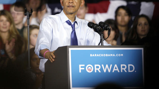 President Obama pauses during a grassroots event at Cornell College Oct. 17, 2012, in Mount Vernon, Iowa. 