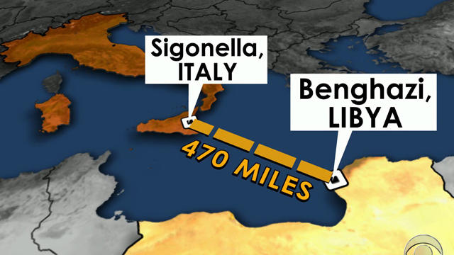 A team of American military commandos was sent from Europe to an airfield at Sigonella, in Sicily, Italy, putting them at least an hour's flight away from Benghazi. 