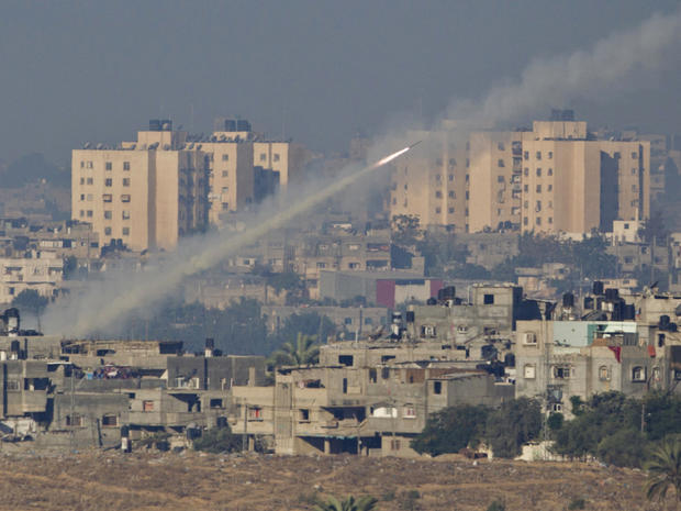 A rocket launched by Palestinian militants towards Israel 