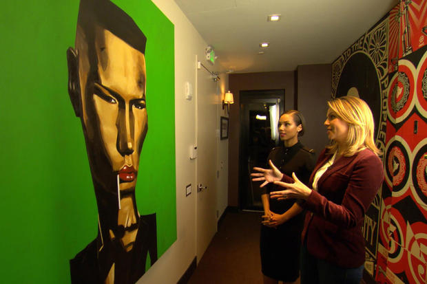 A painting of Grace Jones. A walk through the entry way into Alicia Keys' studio is like a walk through her personal hall of fame. 