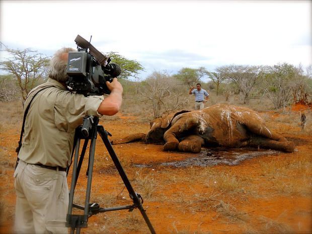 CBS News cameraman Wim DeVos shoots a standup with Science Contributor M. Sanjayan.  